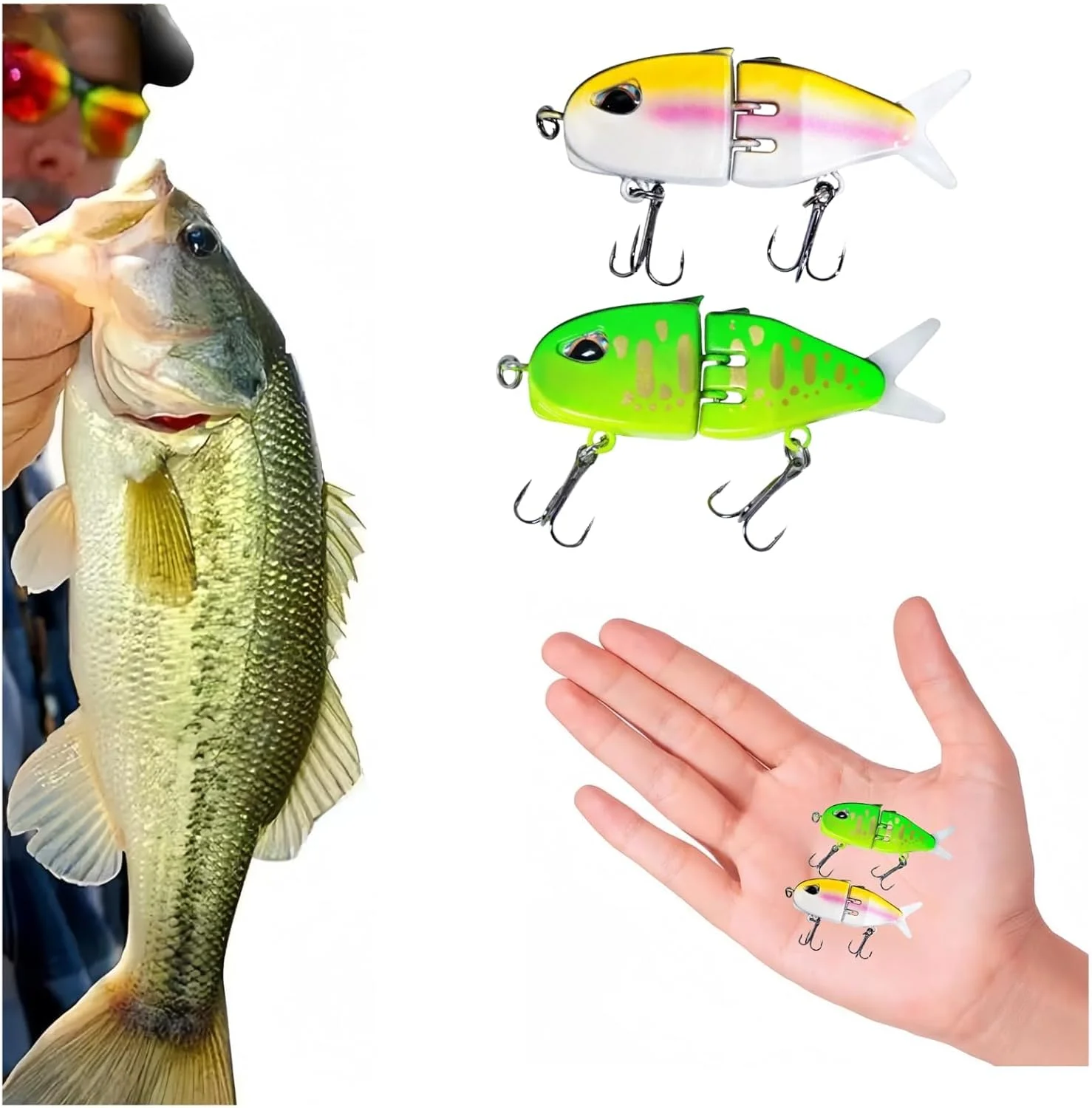 بسته 2 عددی طعمه مینی گلاید BIGTHREE، طعمه رپتور گلاید، مینی سوئیم بیت، طعمه های نسی گلاید برای ماهیگیری باس، هدیه ای شگفت انگیز برای خانواده