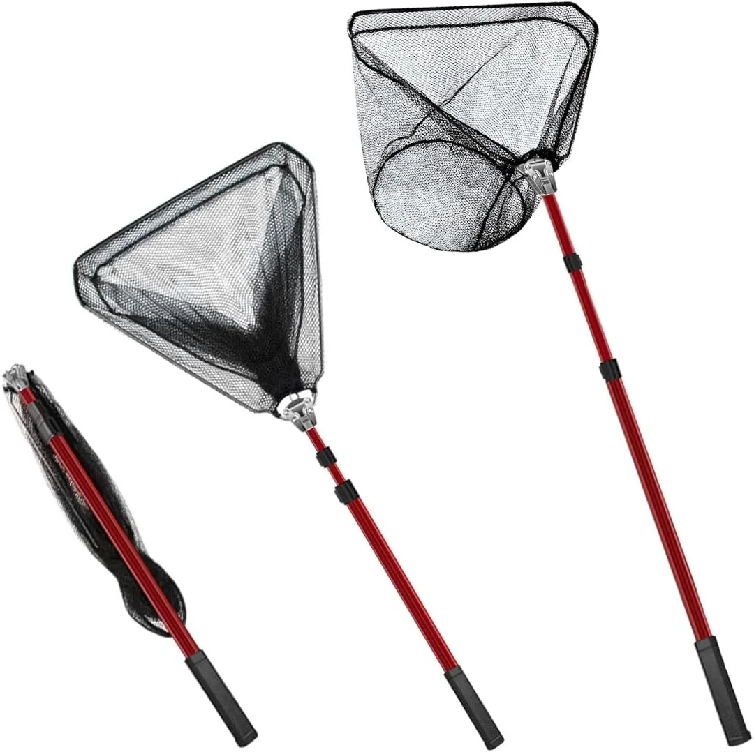 تور ماهیگیری تاشو، تلسکوپی مثلثی تاشو برای گرفتن و رهاسازی ماهی، سبک وزن، قابل حمل، جمع و جور، بادوام، دسته تلسکوپی آلومینیومی با تور قابل افزایش برای کودکان و بزرگسالان