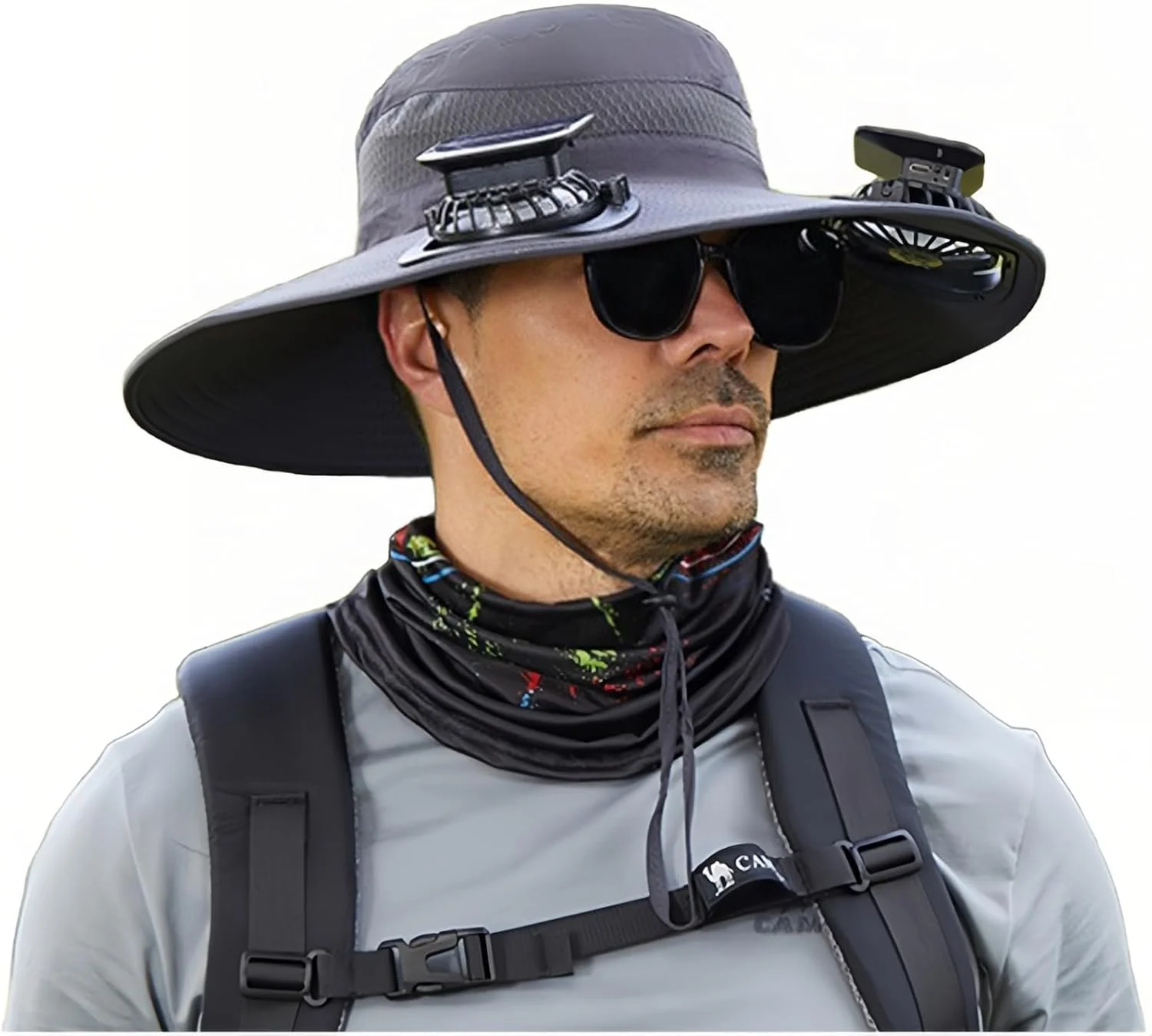 کلاه آفتابی لبه پهن با فن خورشیدی - کلاه خنک کننده دو فن برای ماهیگیری، پیاده روی، کمپینگ - کلاه ضد آب محافظت در برابر آفتاب