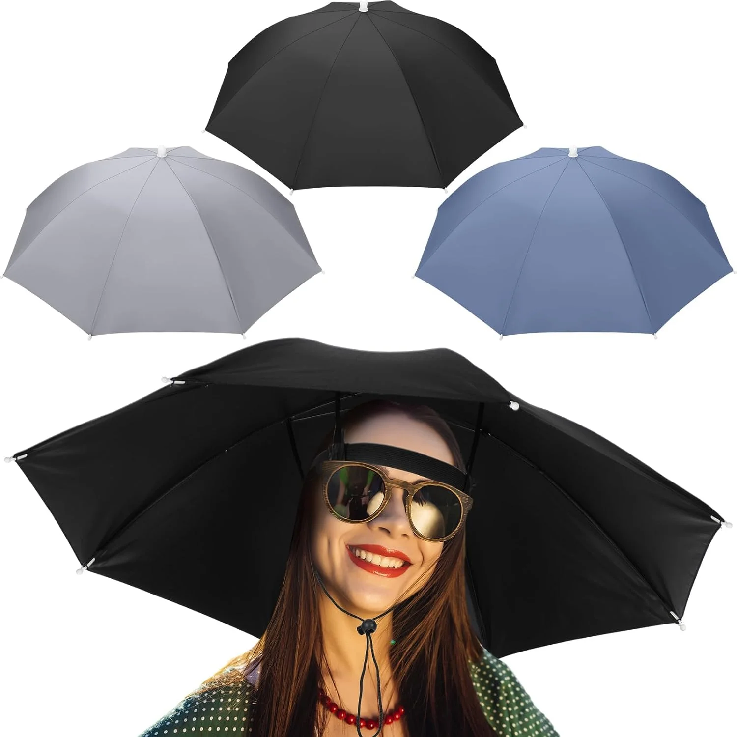 کلاه چتری ماهیگیری 3 عددی، هدبند قابل تنظیم 27 اینچی، کلاه چتری تاشو ضد آب با محافظت در برابر اشعه ماوراء بنفش برای ماهیگیری، گلف، کمپینگ، ساحل، باغبانی، سایه بان فضای باز