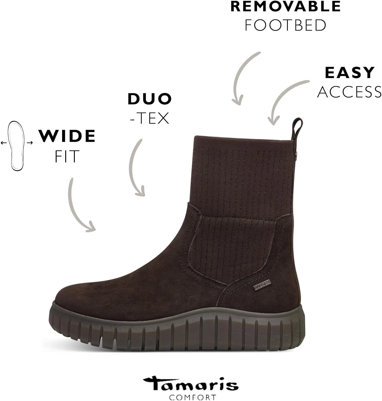 بوت چلسی زنانه تامیریس مدل Comfort با آستر و فناوری Duo-tex