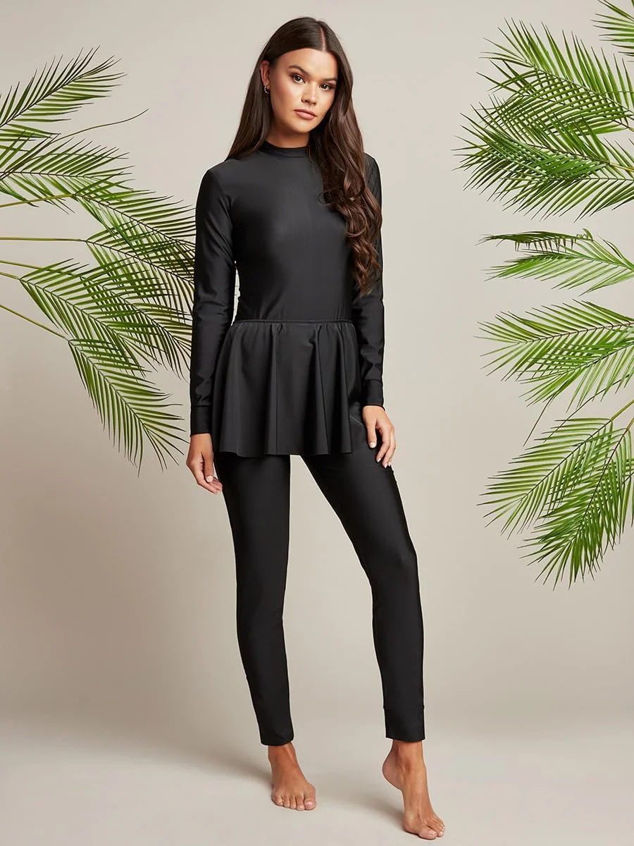 بورکینی زنانه استایلی با حاشیه چین‌دار