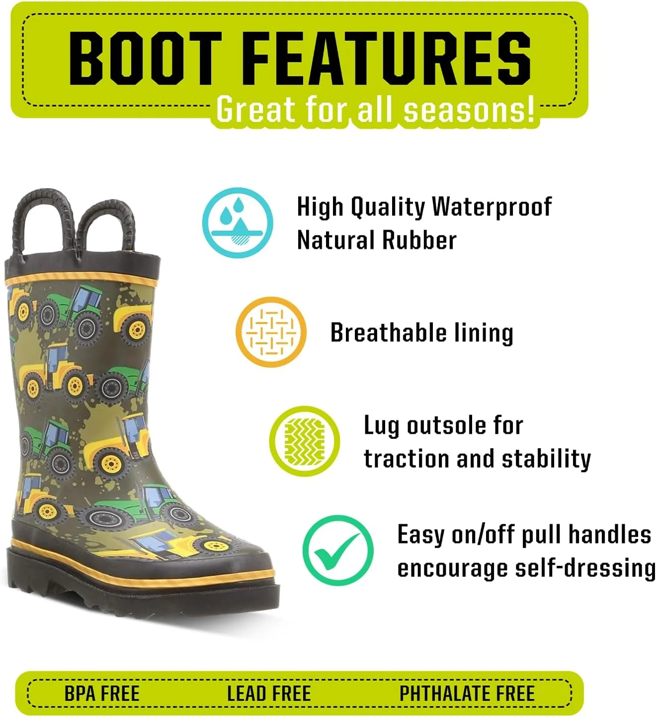 چکمه بارانی ضد آب طرح دار پسرانه وسترن چیف با دستگیره های آسان برای پوشیدن