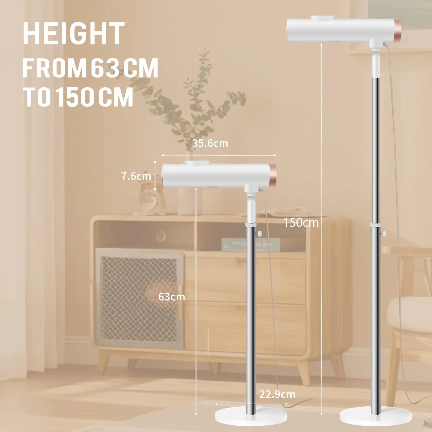 پایه سشوار ایستاده آنجو با ارتفاع قابل تنظیم، سشوار بدون نیاز به دست با 2 سطح سرعت باد و دما، انتشار یون های منفی، محافظت در برابر گرمای بیش از حد، مراقبت حرفه ای از مو برای سالن ها و استفاده خانگی