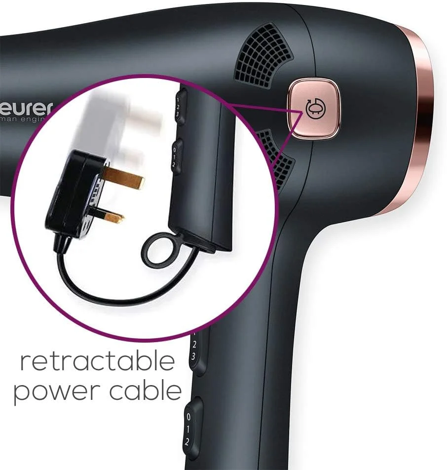 سشوار حرفه ای BEUrer Style Pro Hc55 با سیم جمع کن | سشوار 2000 وات با عملکرد یون یکپارچه | نازل باریک | پخش کننده حجم | 3 تنظیم حرارت | 2 تنظیم سرعت سشوار حرفه ای BEUrer Style Pro Hc55 با سیم جمع کن | سشوار 2000 وات با عملکرد یون یکپارچه | نازل باریک | پخش کننده حجم | 3 تنظیم حرارت | 2 تنظیم سرعت