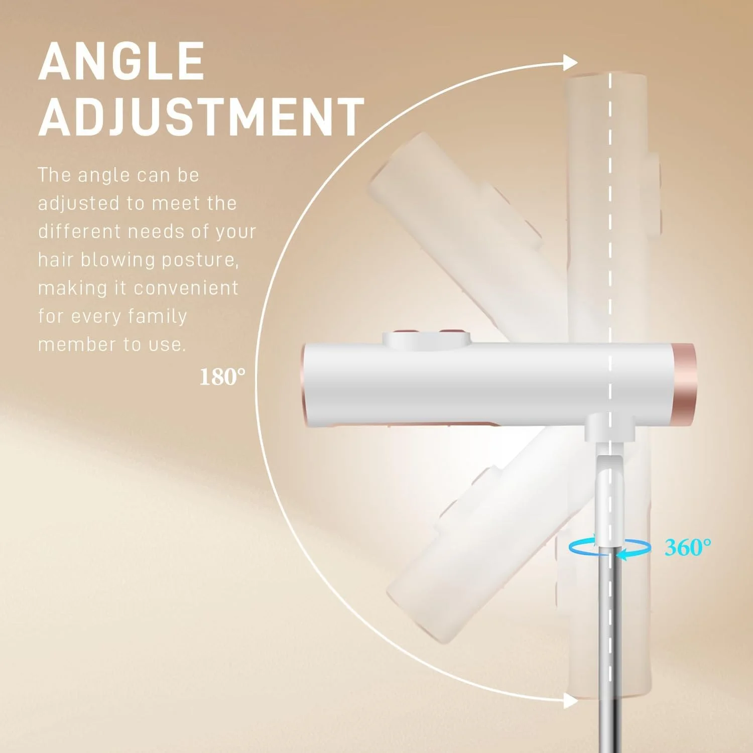 پایه سشوار ایستاده آنجو با ارتفاع قابل تنظیم، سشوار بدون نیاز به دست با 2 سطح سرعت باد و دما، انتشار یون های منفی، محافظت در برابر گرمای بیش از حد، مراقبت حرفه ای از مو برای سالن ها و استفاده خانگی