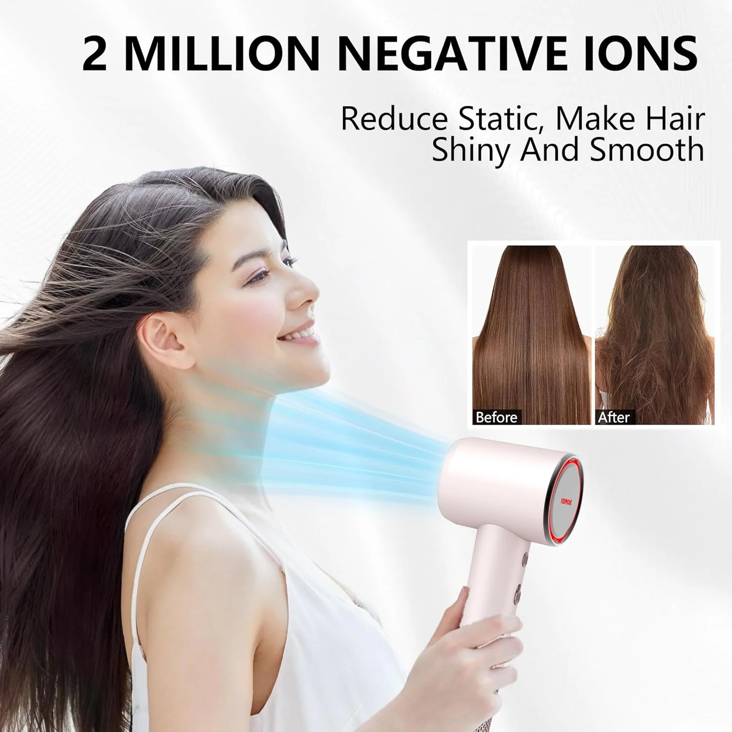 سشوار پرسرعت مدل HD04، سشوار با ترموستات هوشمند، موتور پرسرعت، یون های منفی، عملکرد کم صدا و گردش هوای گرم و سرد - صورتی