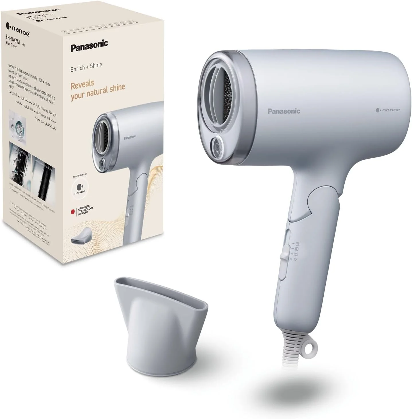 سشوار نانوئی پاناسونیک مدل EH-NA7M، کاهش وز و افزایش درخشندگی مو، تاشو برای نگهداری آسان، با سری متمرکز کننده، خاکستری آبی مه آلود