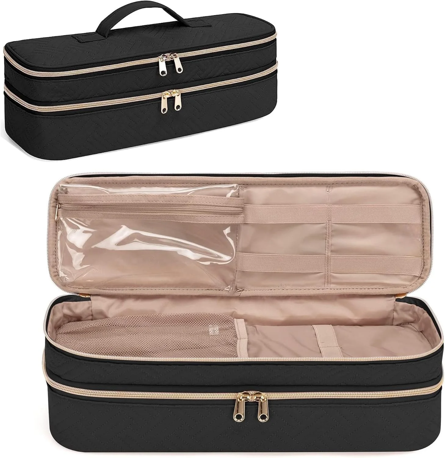 کیف مسافرتی دو لایه مشکی مناسب برای سشوار/حجم دهنده/استایلر مو REVLON One-Step، برای Shark FlexStyle/SmoothStyle، کیف سازمان دهنده قابل حمل و مقاوم در برابر آب