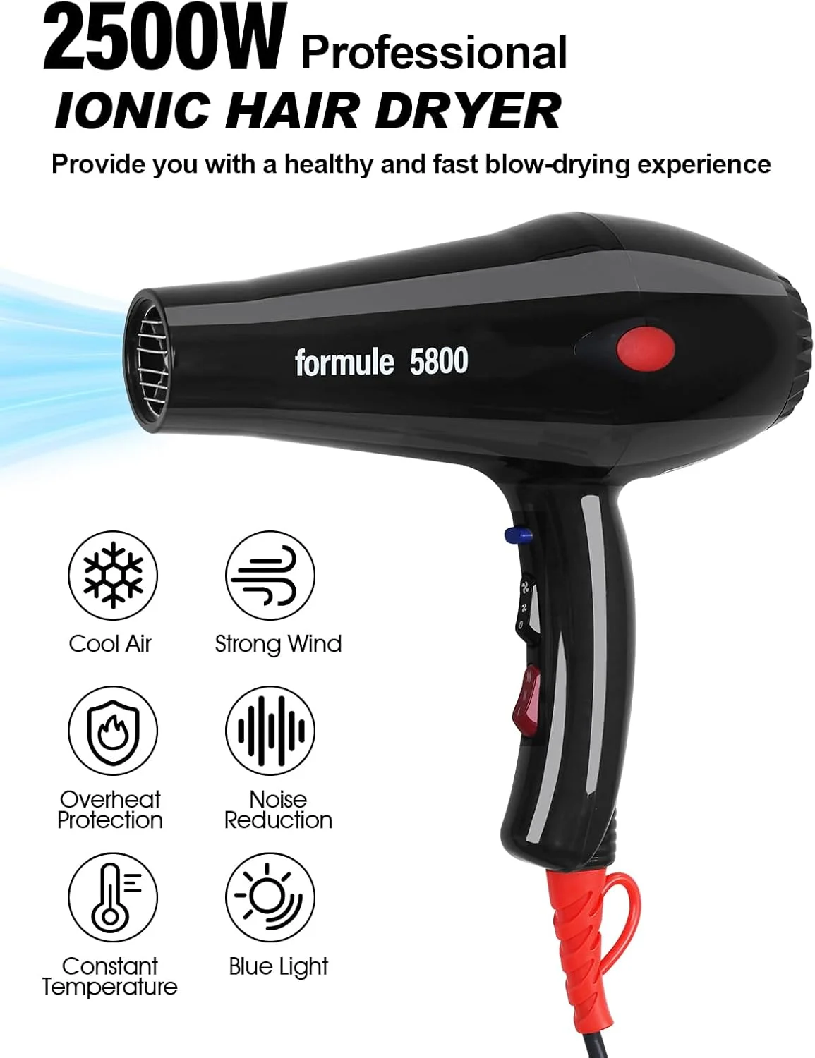 سشوار موی حرفه ای قدرتمند - ایده آل برای استفاده شخصی و سالنی - بهترین سشوار (مشکی)