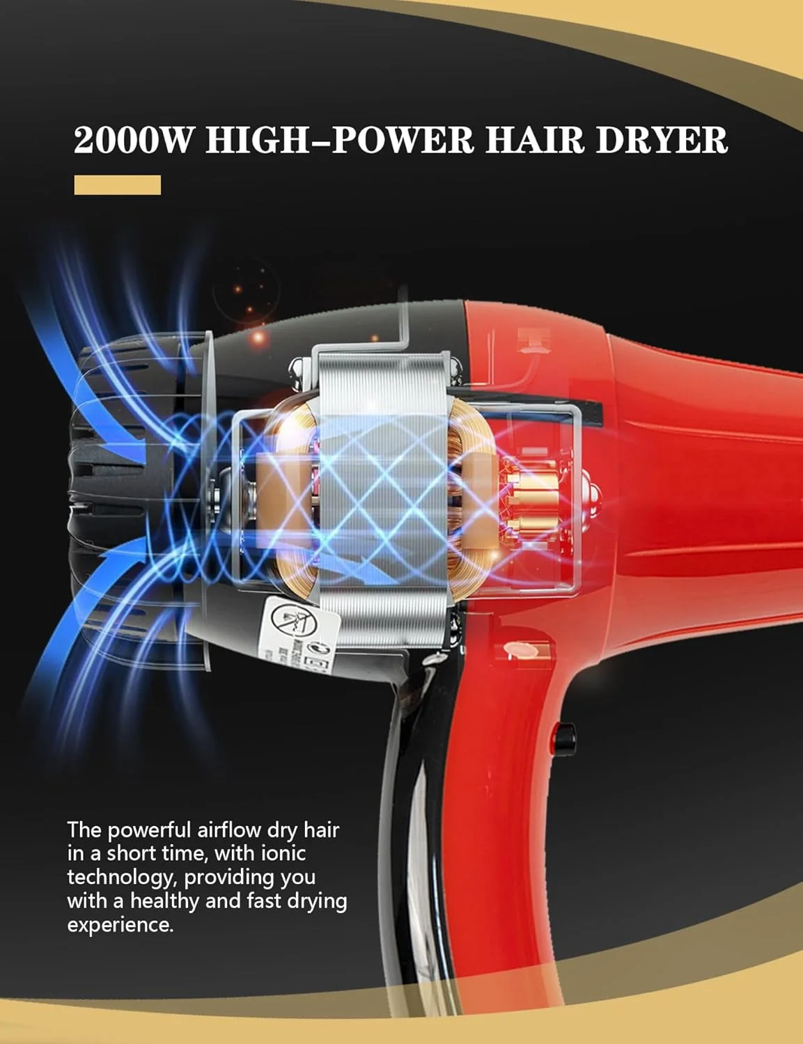 سشوار موی حرفه ای قدرتمند - ایده آل برای استفاده شخصی و سالنی - بهترین سشوار (قرمز)