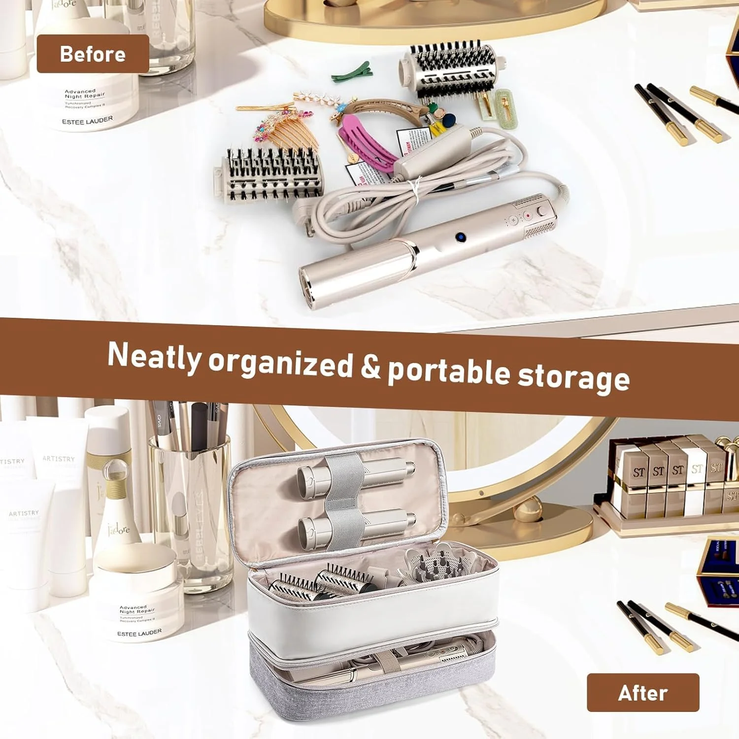 کیف حمل و نقل دو لایه سشوار NALACAL، کیف نگهداری برس و ابزار جانبی مو مناسب برای سشوار و استایلر Revlon