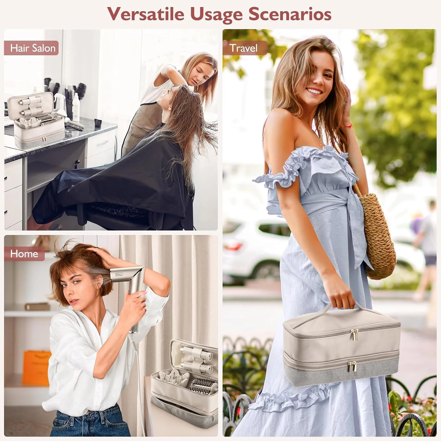 کیف حمل و نقل دو لایه سشوار NALACAL، کیف نگهداری برس و ابزار جانبی مو مناسب برای سشوار و استایلر Revlon