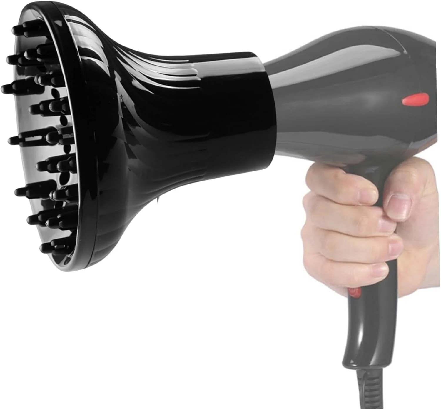 دیفیوزر موی یونیورسال، دیفیوزر سشوار، دیفیوزر سشوار حرفه ای برای موهای فر و موج دار طبیعی، ابزار مو کلاه موی پف دار، مشکی (مناسب 4.2-5.2 سانتی متر)