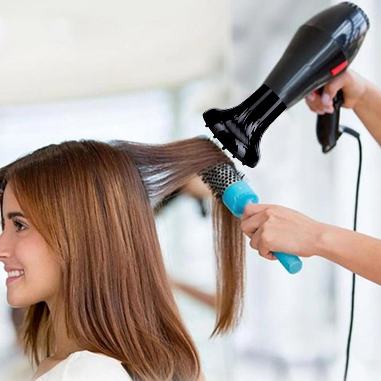 دیفیوزر موی یونیورسال، دیفیوزر سشوار، دیفیوزر سشوار حرفه ای برای موهای فر و موج دار طبیعی، ابزار مو کلاه موی پف دار، مشکی (مناسب 4.2-5.2 سانتی متر)