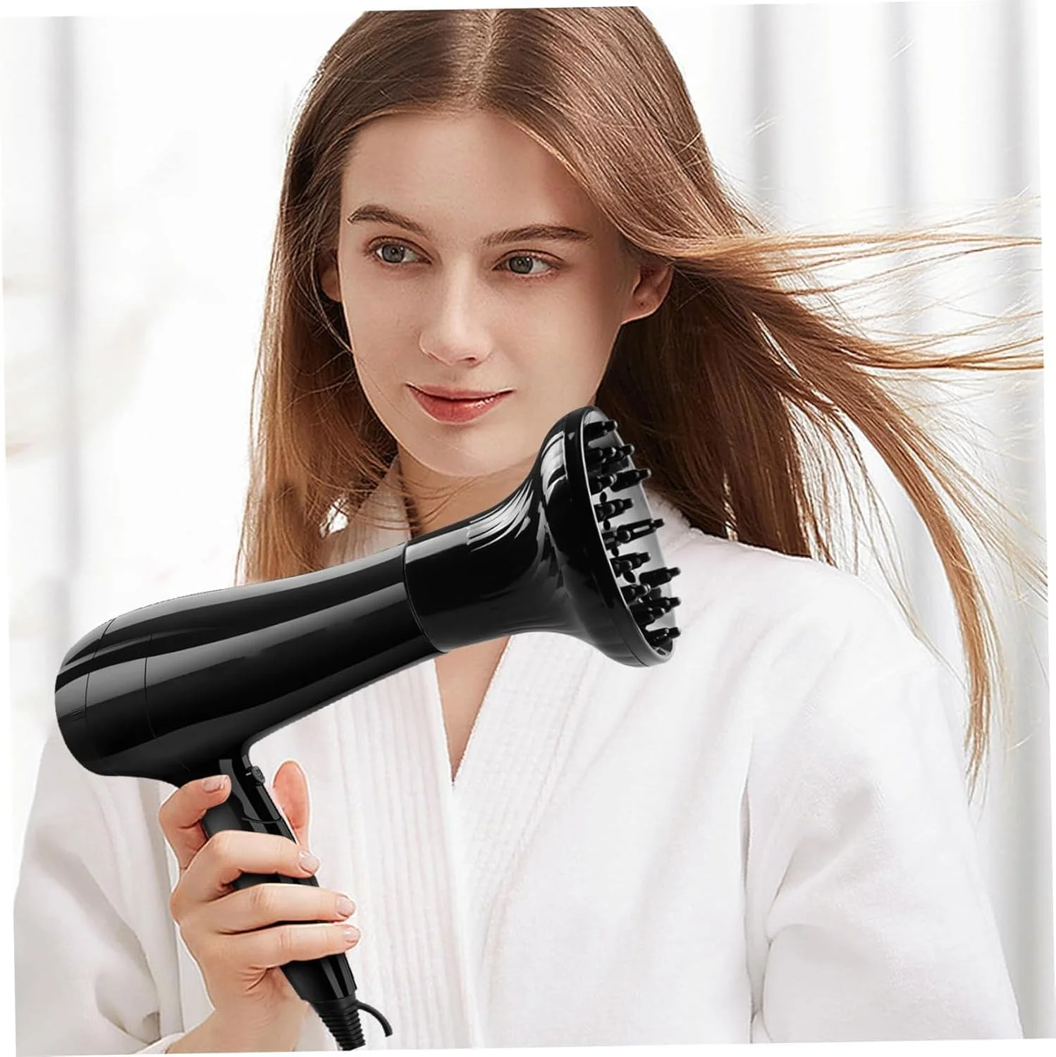 دیفیوزر موی یونیورسال، دیفیوزر سشوار، دیفیوزر سشوار حرفه ای برای موهای فر و موج دار طبیعی، ابزار مو کلاه موی پف دار، مشکی (مناسب 4.2-5.2 سانتی متر)