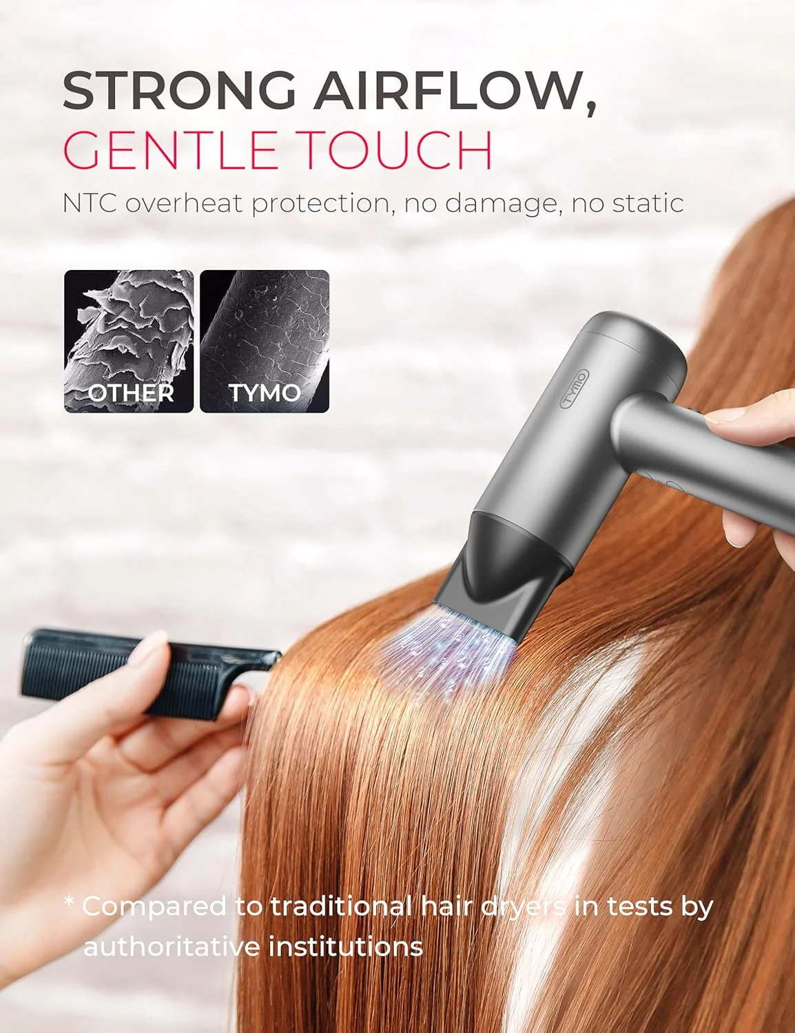 سشوار یونی TYMO - سشوار با 100 میلیون یون منفی و قدرت باد قوی 23 متر بر ثانیه، فوق العاده سبک فقط 380 گرم، موتور براشلس 110000 دور در دقیقه، 12 ترکیب حالت، مناسب منزل و مسافرت، AIRHYPE LITE