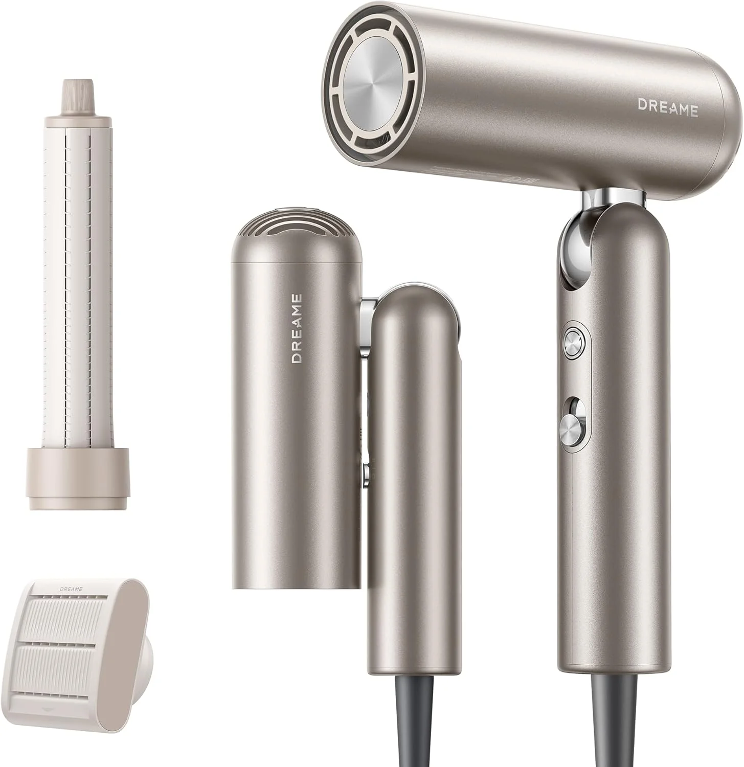 سشوار جیبی پرسرعت دریم، 3 حالت تاشو، سبک وزن 300 گرمی، 110000 دور در دقیقه، خشک کردن سریع 40 ثانیه ای، 300 میلیون یون منفی، 1 عدد فر کننده مو، نازل ضد وز، کیف مسافرتی، طلایی