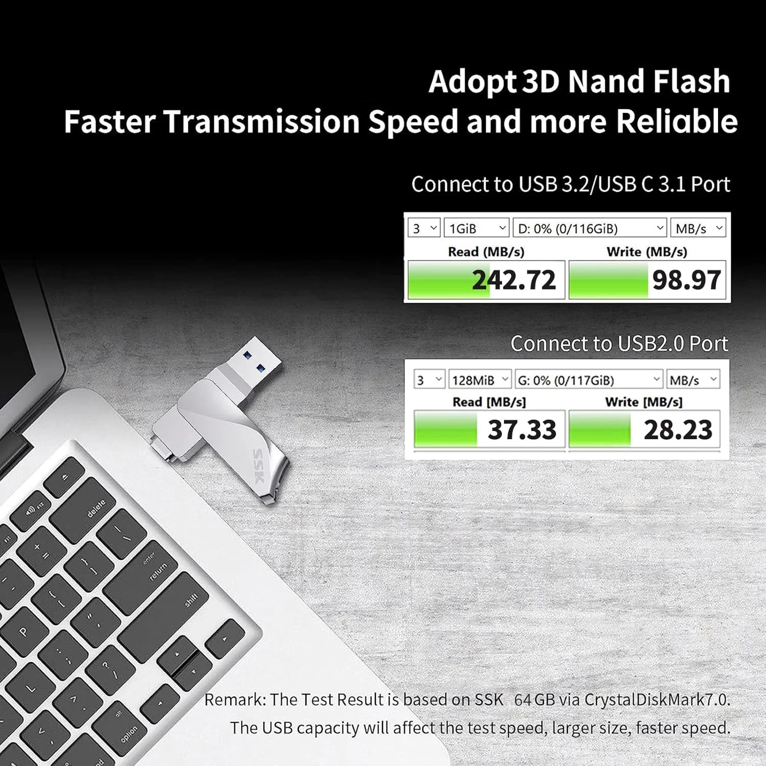 فلش مموری USB C دوگانه SSK با ظرفیت 64 گیگابایت، درایو 2 در 1 OTG Type C + USB A 3.2 Gen 1، فلش درایو با سرعت انتقال تا 200 مگابایت بر ثانیه، مناسب برای تلفن های اندرویدی/تبلت ها/مک/لپ تاپ