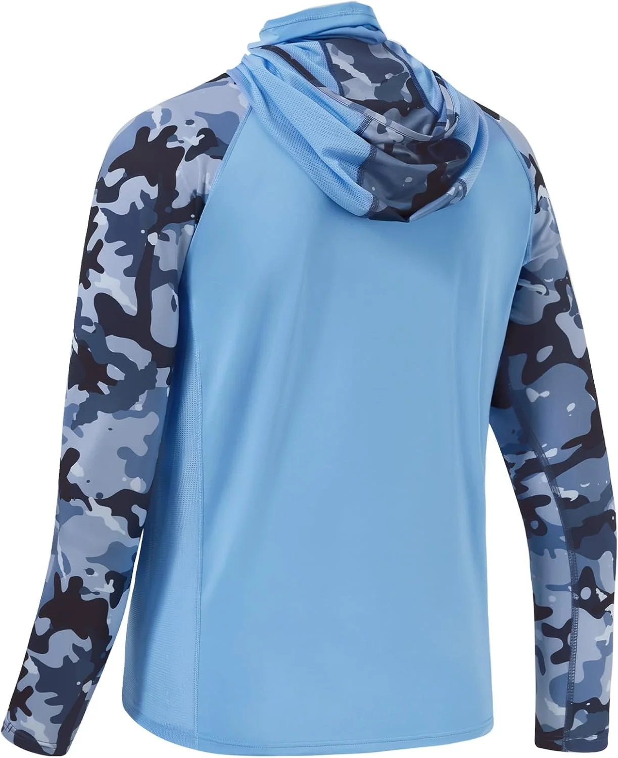 هودی آستین بلند مردانه با محافظت UPF 50+ و طرح استتار به همراه ماسک و پوشش گردن، مناسب ماهیگیری و پیاده‌روی