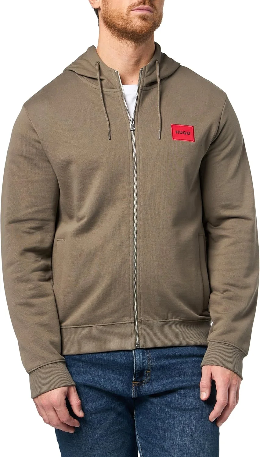 هودی زیپ‌دار مردانه HUGO با لوگوی مربعی و تن‌خور معمولی