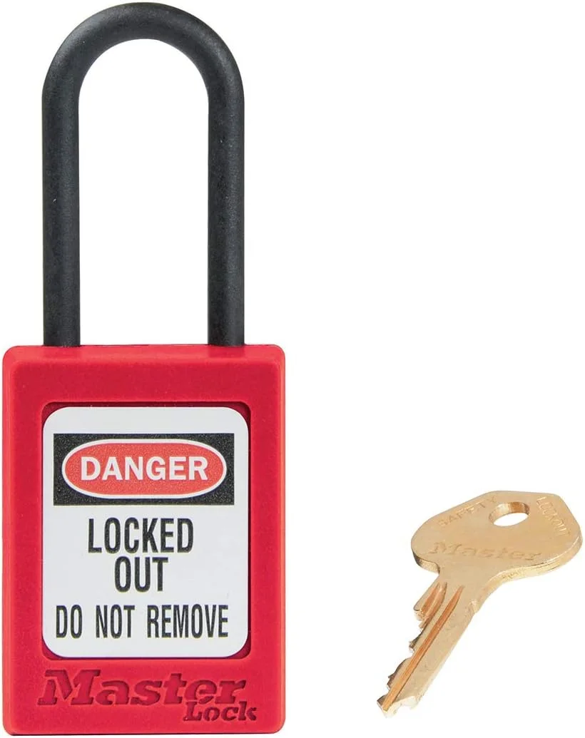 قفل ایمنی ترموپلاستیک زینکس مستر لاک، قرمز، عرض 38 میلی متر با حلقه نایلونی 38 میلی متری