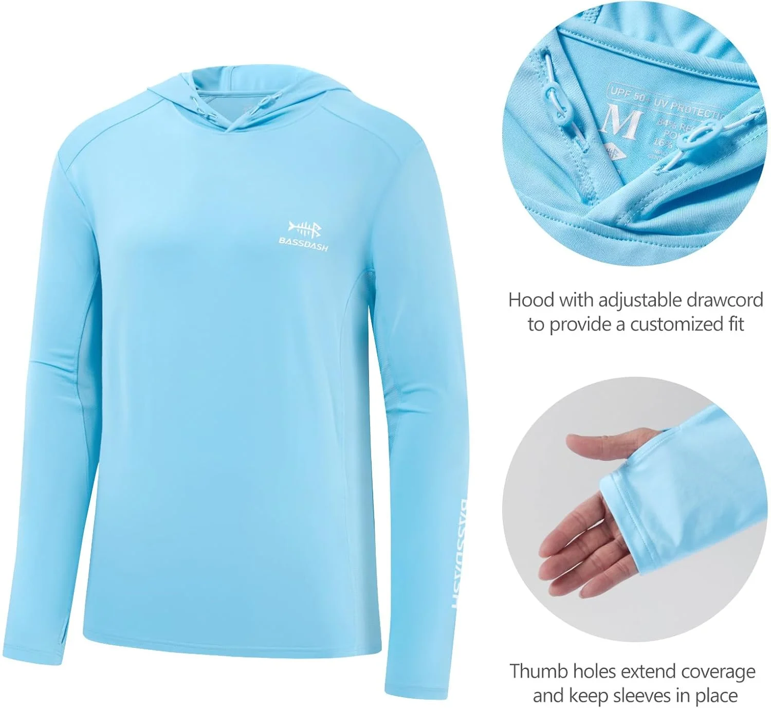 تی‌شرت آستین بلند کلاه دار مردانه باسدش با محافظت UPF 50+ در برابر اشعه ماوراء بنفش مناسب ماهیگیری، پیاده‌روی و فعالیت‌های فضای باز مدل FS33M