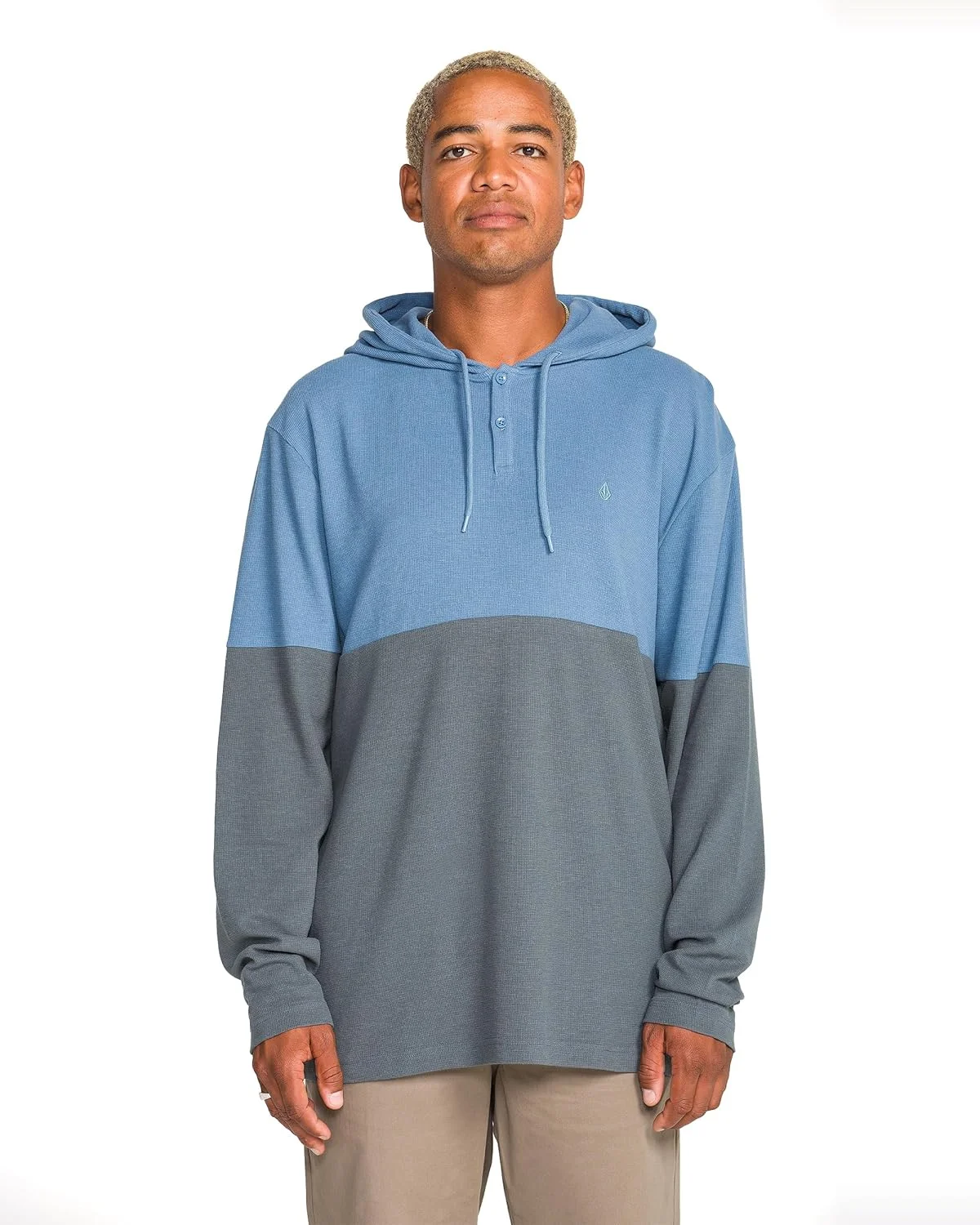 تی شرت آستین بلند مردانه کلاه دار Henley Thermal Volcom – پلیور بافتنی وافل