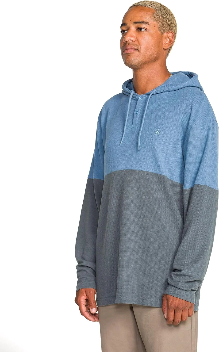 تی شرت آستین بلند مردانه کلاه دار Henley Thermal Volcom – پلیور بافتنی وافل