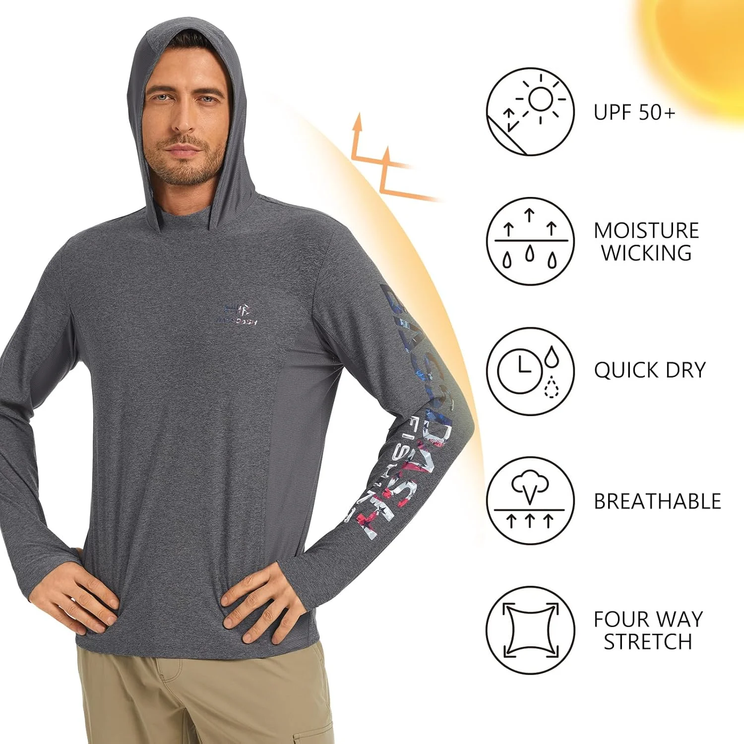 هودی آستین بلند مردانه باسدش با محافظت UPF 50+ در برابر اشعه UV و قابلیت جذب رطوبت مدل FS48M