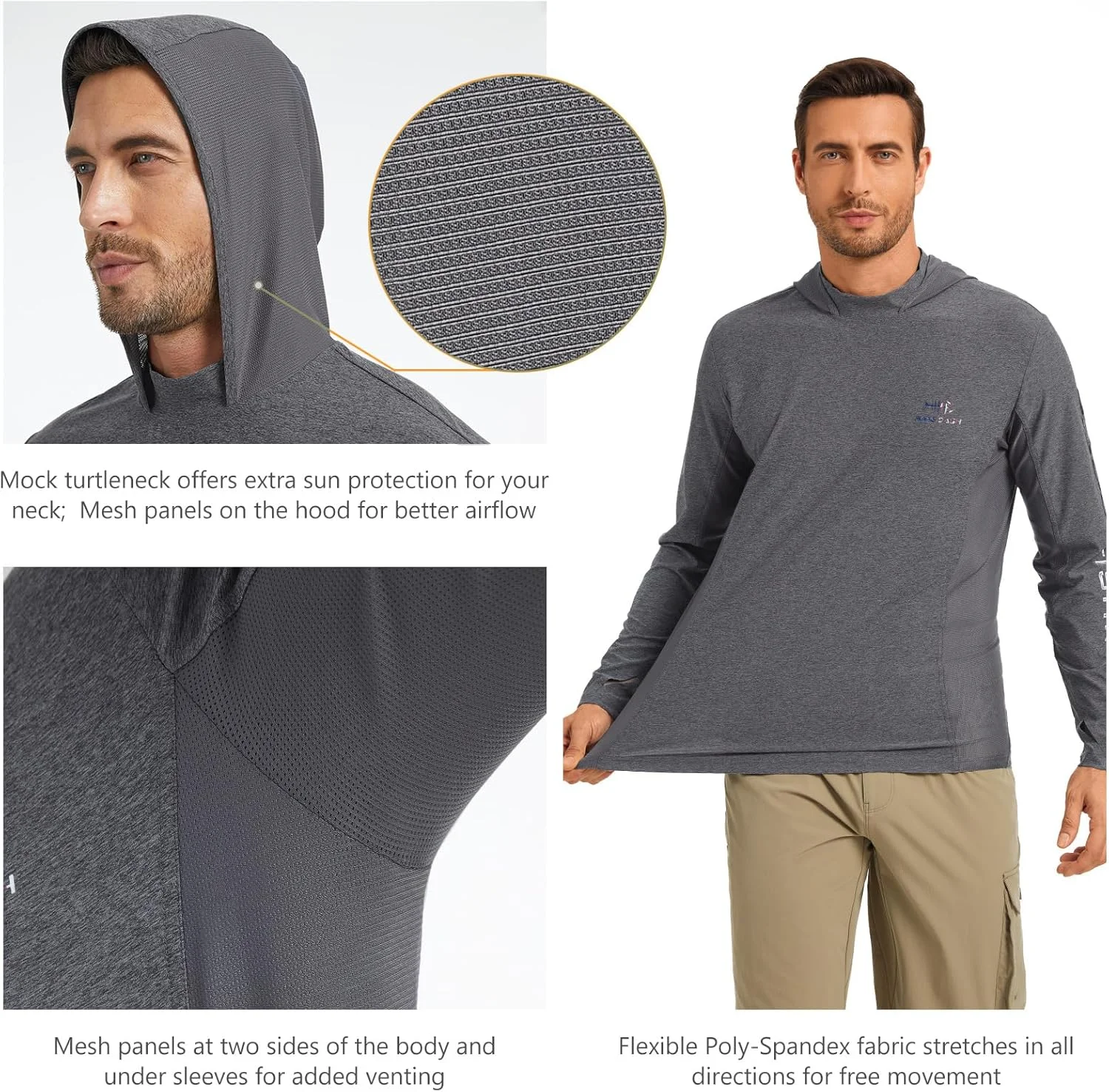 هودی آستین بلند مردانه باسدش با محافظت UPF 50+ در برابر اشعه UV و قابلیت جذب رطوبت مدل FS48M