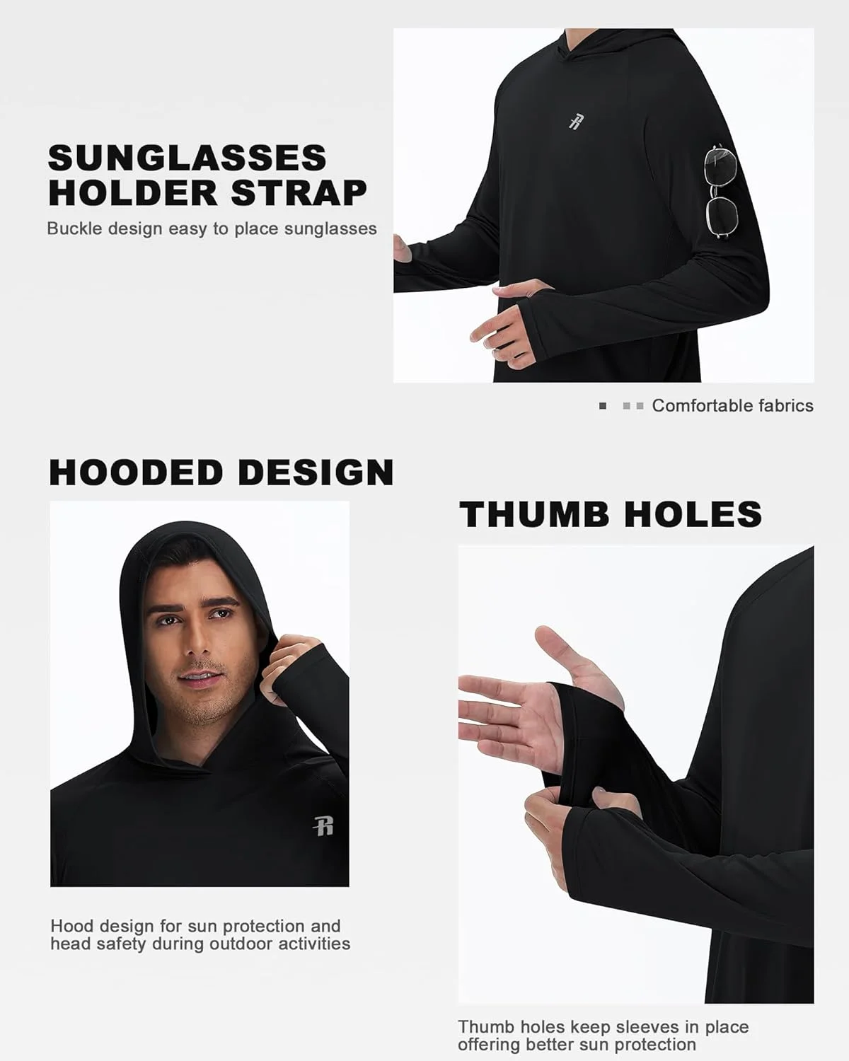 پیراهن آستین بلند مردانه Runhit با محافظت UPF 50+، هودی سبک وزن محافظ آفتاب، مناسب برای پیاده‌روی، دویدن و محافظت در برابر اشعه ماوراء بنفش