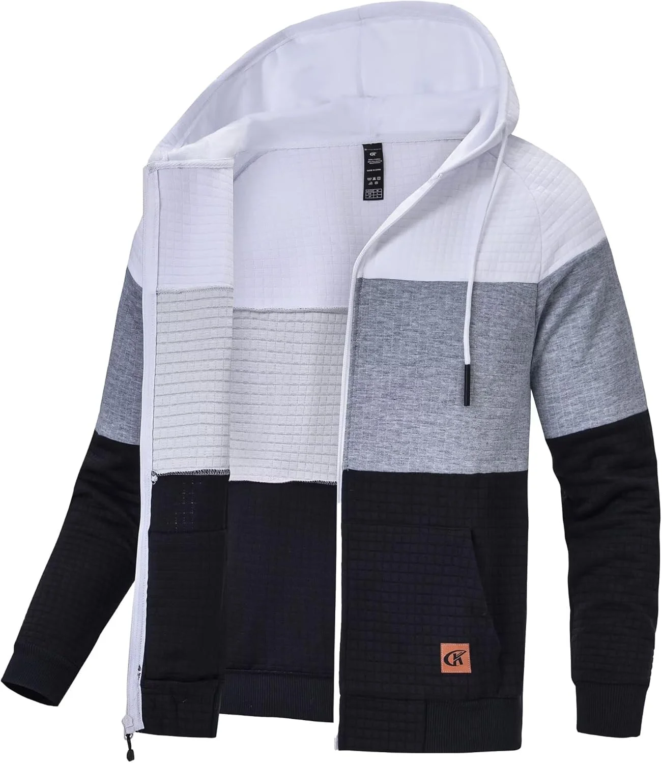 ژاکت هودی زیپ‌دار مردانه ساتانکود با طرح چهارخانه ژاکارد و پارچه سبک