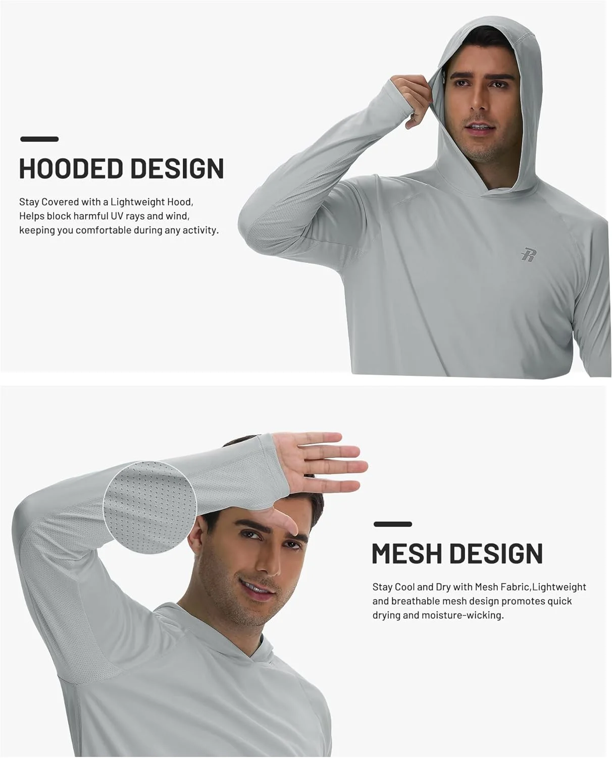 پیراهن آستین بلند مردانه Runhit با محافظت در برابر آفتاب UPF 50+، کلاه دار، سبک وزن، مناسب ورزش، پیاده روی و محافظت در برابر آفتاب