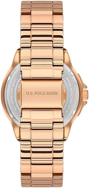 ساعت مچی زنانه یو.اس. پولو اَسِن مدل Crossing با صفحه نقره ای و بند استیل رزگلد 35 میلی متری