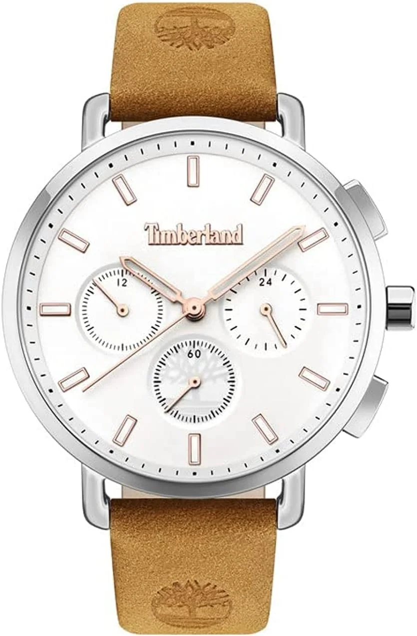 ساعت آنالوگ زنانه Timberland Elmstead با بند چرمی قهوه ای (5 Atm- 41 MM - TDWLF2001502)