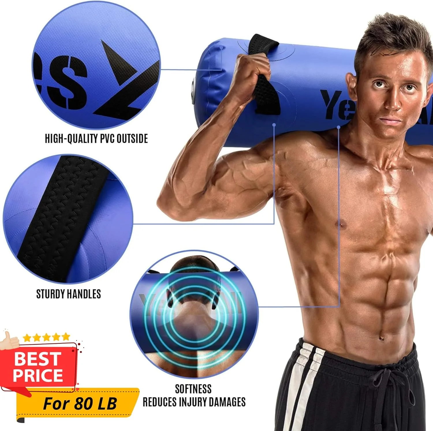 کیسه وزنه آبی Yes4All برای تمرینات کل بدن - جایگزینی برای کیسه های شن و کیسه های ورزشی - تجهیزات تناسب اندام با ثبات قابل حمل - مناسب برای تمرینات چابکی، استقامت و قدرتی در داخل و خارج از منزل