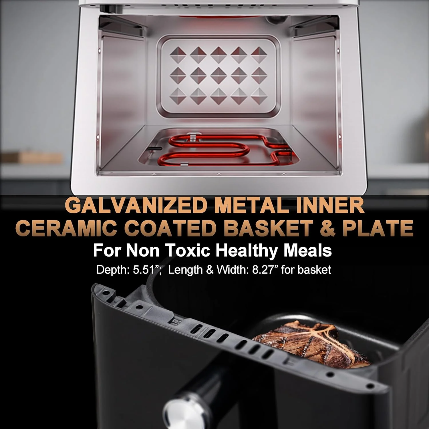 سرخ کن هوا 6QT، مناسب 2-3 نفر، 12 در 1، محفظه استیل ضد زنگ و فلزی کامل، سبد عمیق با پوشش سرامیکی ممتاز بدون PFAS و PTFE، توان 1700 وات، کیت های قابل شستشو در ماشین ظرفشویی DAYBEST (استیل ضد زنگ) سرخ کن هوا 6QT، مناسب 2-3 نفر، 12 در 1، محفظه استیل ضد زنگ و فلزی کامل، سبد عمیق با پوشش سرامیکی ممتاز بدون PFAS و PTFE، توان 1700 وات، کیت های قابل شستشو در ماشین ظرفشویی DAYBEST (استیل ضد زنگ)