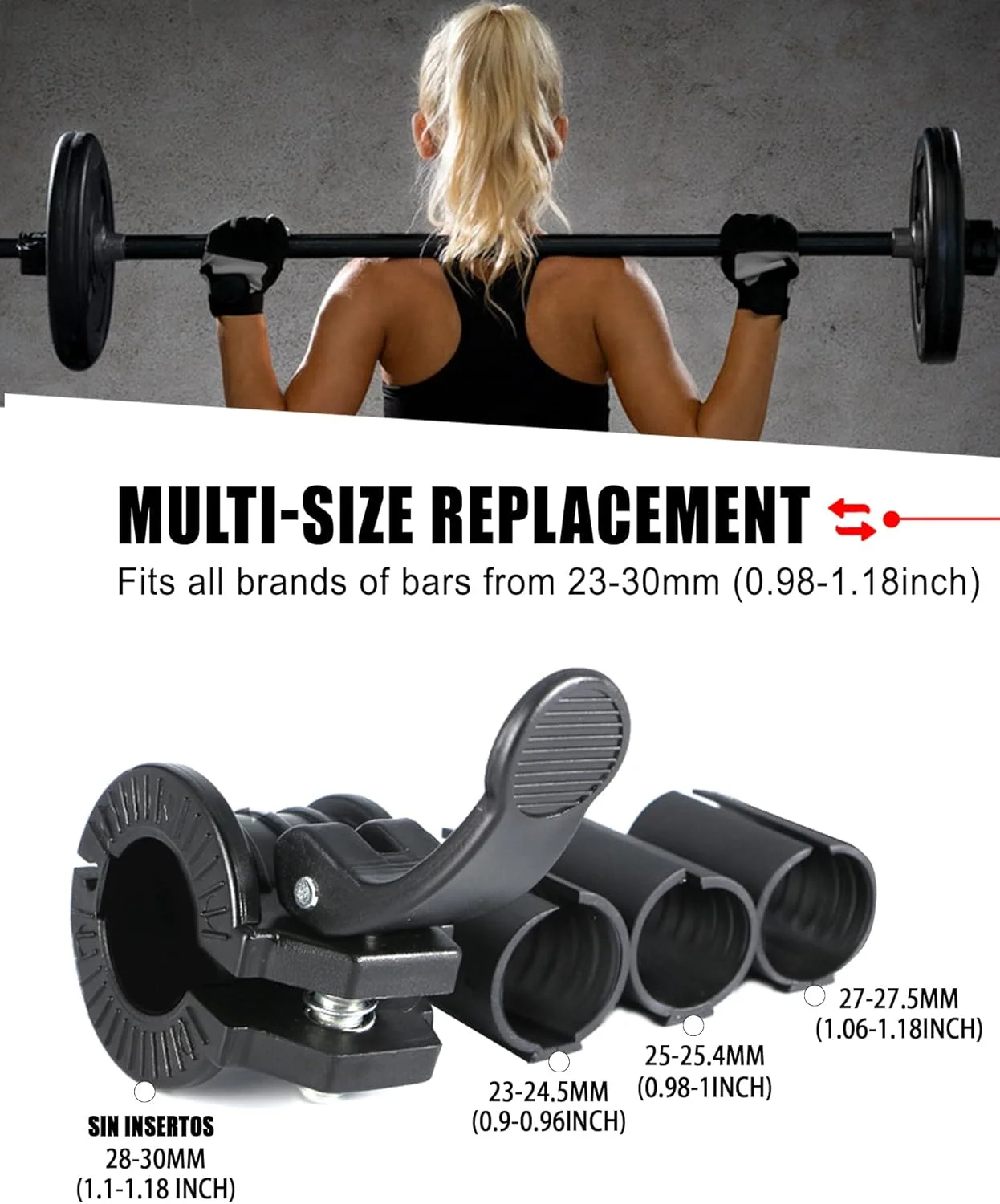 گیره هالتر 1 اینچی چند سایز قابل تنظیم | گیره هالتر 1 اینچی | گیره های وزنه رهاسازی سریع جفتی برای میله دمبل (مشکی 0.9-1.18 اینچ)