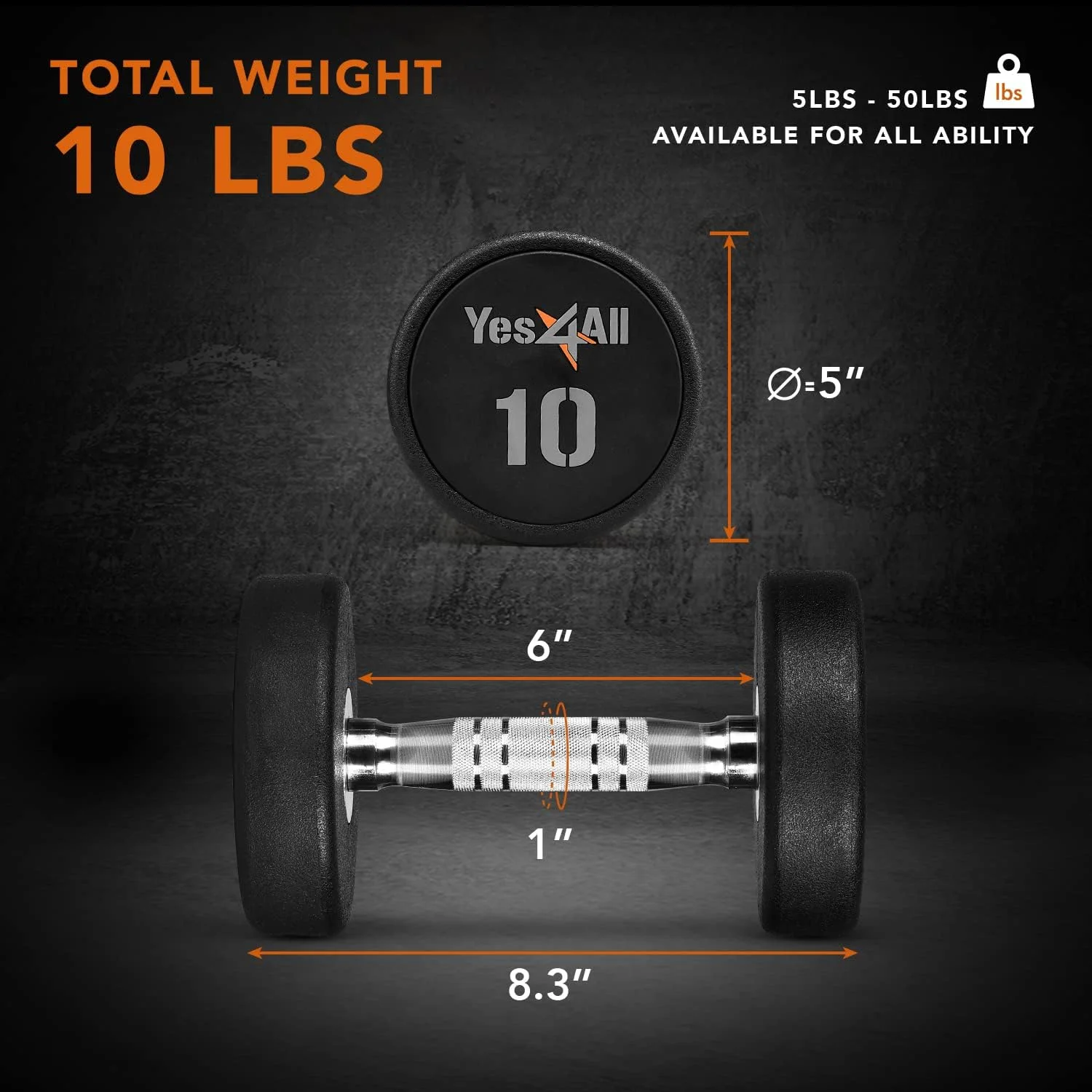 دمبل شش ضلعی روکش دار با دسته لاستیکی Yes4All، وزنه دستی ضد لغزش 5 تا 50 پوندی، سر شش ضلعی بدون غلتش، سوزاندن کالری و بهبود هماهنگی برای تمرینات کل بدن
