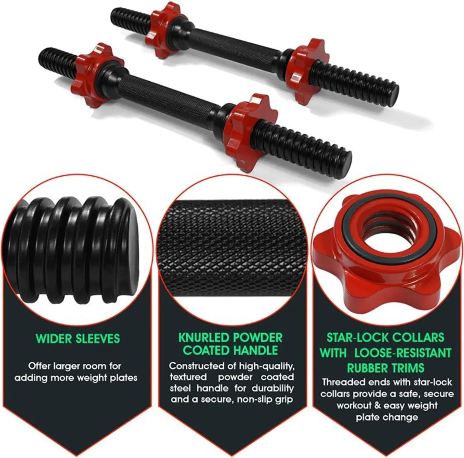 جفت دسته دمبل رزوه ای Yes4All، 14/16/18/24 اینچ، روکش کروم/لاستیکی، مناسب برای صفحات 1 اینچی، اتصال دهنده میله وزنه جفت دسته دمبل رزوه ای Yes4All، 14/16/18/24 اینچ، روکش کروم/لاستیکی، مناسب برای صفحات 1 اینچی، اتصال دهنده میله وزنه