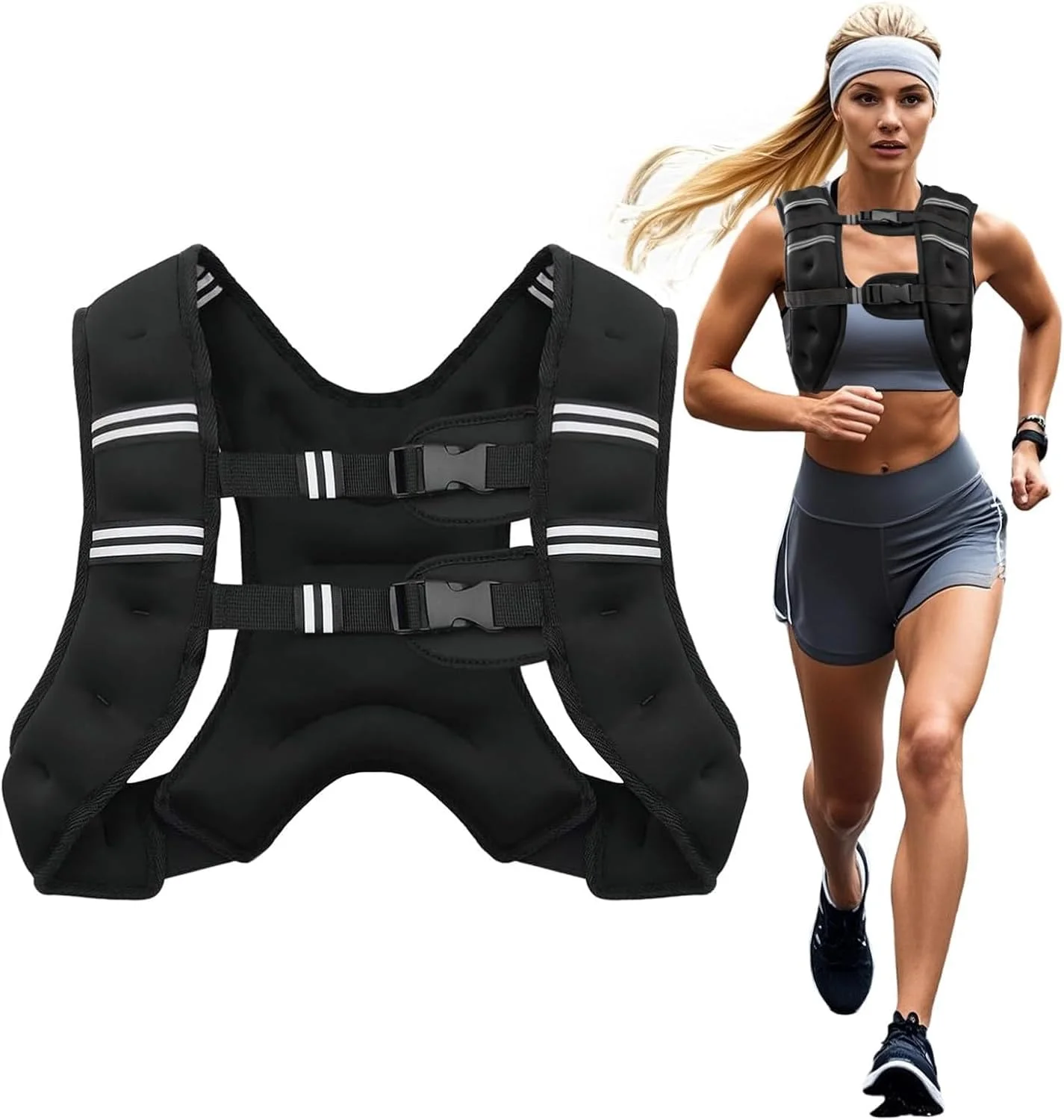 جلیقه وزنه دار قابل تنظیم U-HOOME برای زنان و مردان، 8 کیلوگرم، جلیقه های وزنه بدن قابل تنظیم با نوار بازتابنده و بندهای سگکی برای دویدن، پیاده روی، تمرین و تجهیزات بدنسازی تمرینات قدرتی