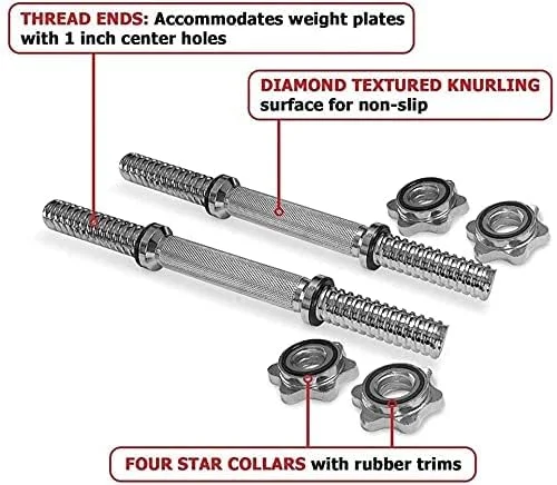 ULTIMAX - میله هالتر دمبل، میله دمبل رزوه ای با روکش کروم قابل تنظیم، دسته دمبل رزوه ای استاندارد برای تناسب اندام و تمرینات وزنه برداری - یک جفت/ست