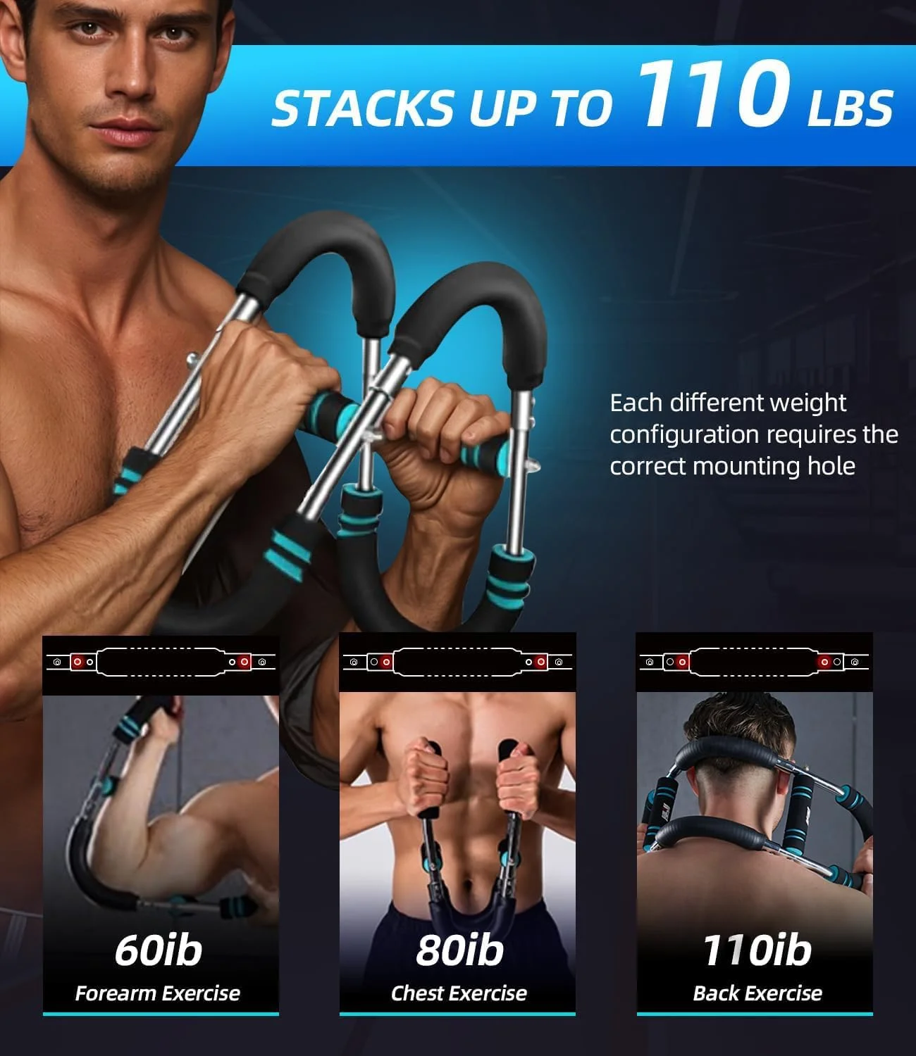 تقویت کننده بازو U-HOOME مدل Saker Twister، تقویت کننده سینه U شکل، میله قدرتی قابل تنظیم برای تمرینات ورزشی سینه، شانه و بازو، مقاومت فنری قابل حمل برای خانه و باشگاه