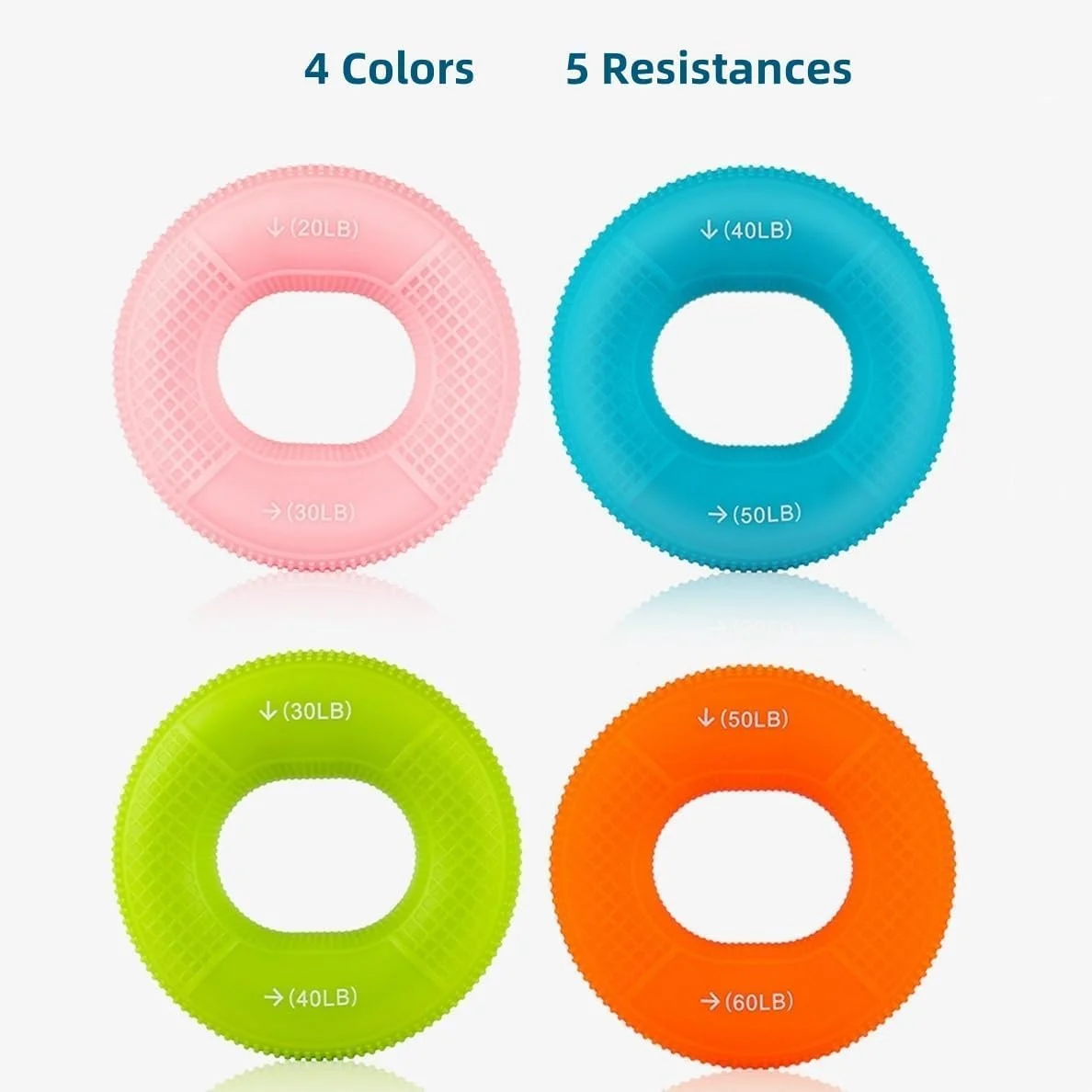 تقویت کننده مچ دست تزویق، حلقه های تمرین قدرت مچ دست سیلیکونی برای تمرین نیروی مضاعف، 5 سطح مقاومت (9-27 کیلوگرم)، 4 عدد، ایده آل برای صخره نوردی، ورزشکاران، کاهش استرس و تمرین روزانه