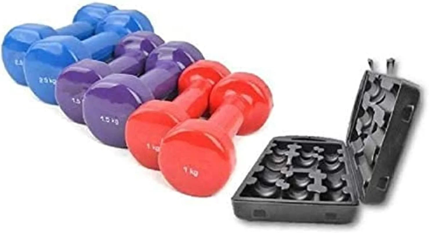 مجموعه دمبل دستی ULTIMAX با کیف حمل، مجموعه دمبل های روکش وینیل/نئوپرن با رنگ های متنوع برای باشگاه خانگی