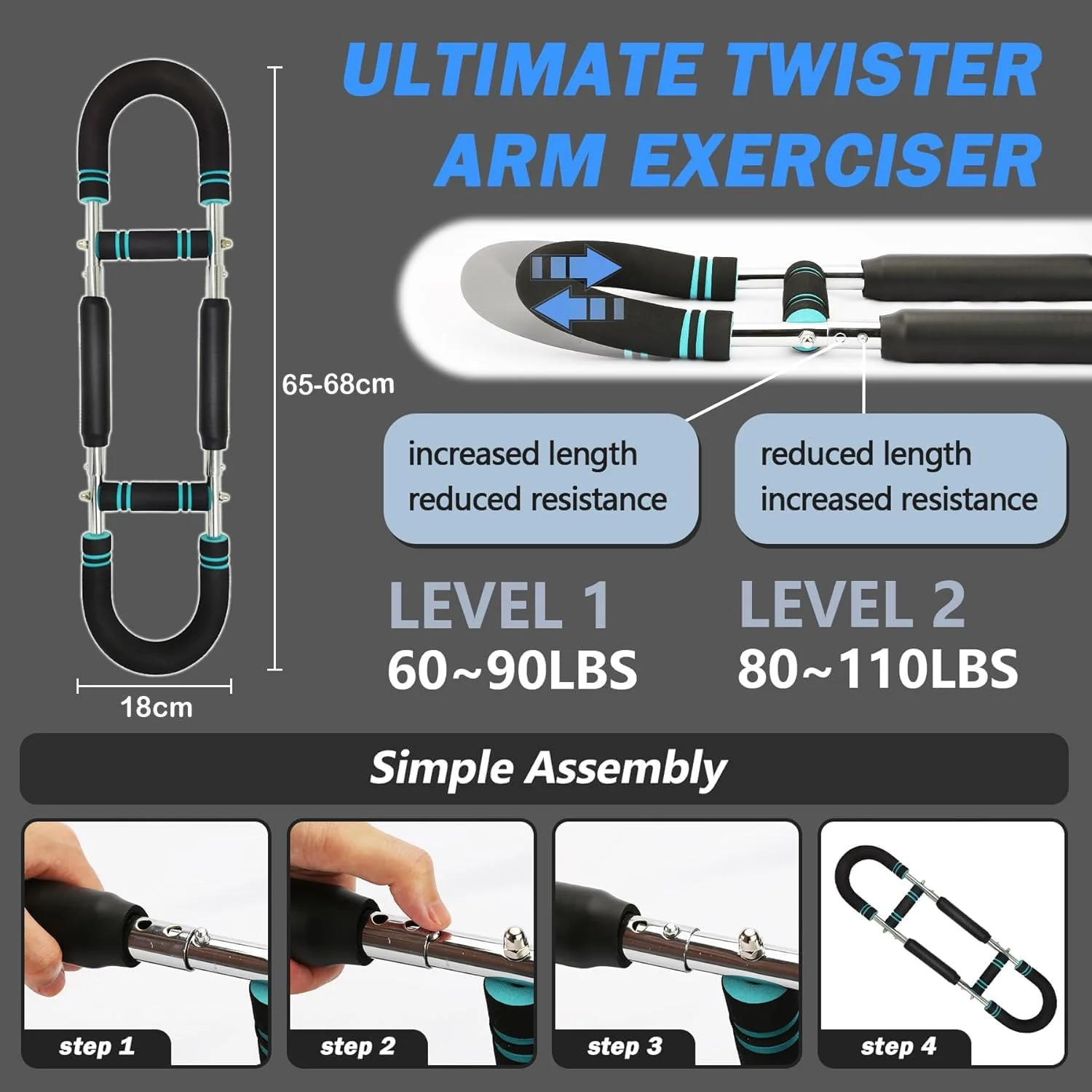 تقویت کننده بازو U-HOOME مدل Saker Twister، تقویت کننده سینه U شکل، میله قدرتی قابل تنظیم برای تمرینات ورزشی سینه، شانه و بازو، مقاومت فنری قابل حمل برای خانه و باشگاه