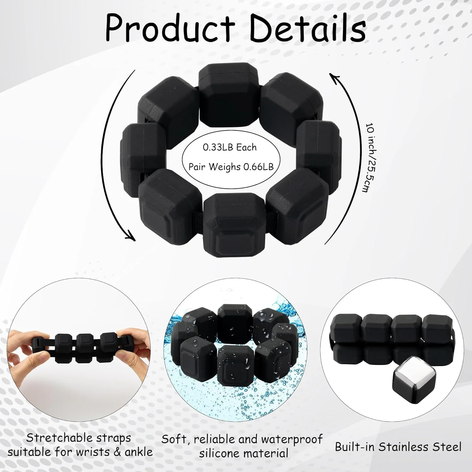دستبند وزنه مچ و ساق پا تزویق زنانه، ست 2 عددی 0.15 کیلوگرم. دستبند وزنه دار سیلیکونی پوشیدنی، دستبند ضد آب برای تمرینات قدرتی، پیاده روی، دویدن، یوگا، پیلاتس