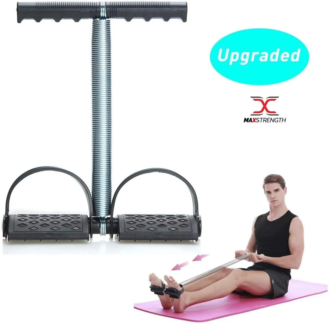 دستگاه تمرین شکم و تناسب اندام خانگی با کش الاستیک، طناب کششی فنری و پدال پا برای تمرینات شکم، کمر، بازو و پا، مناسب برای لاغری، یوگا و کرانچ