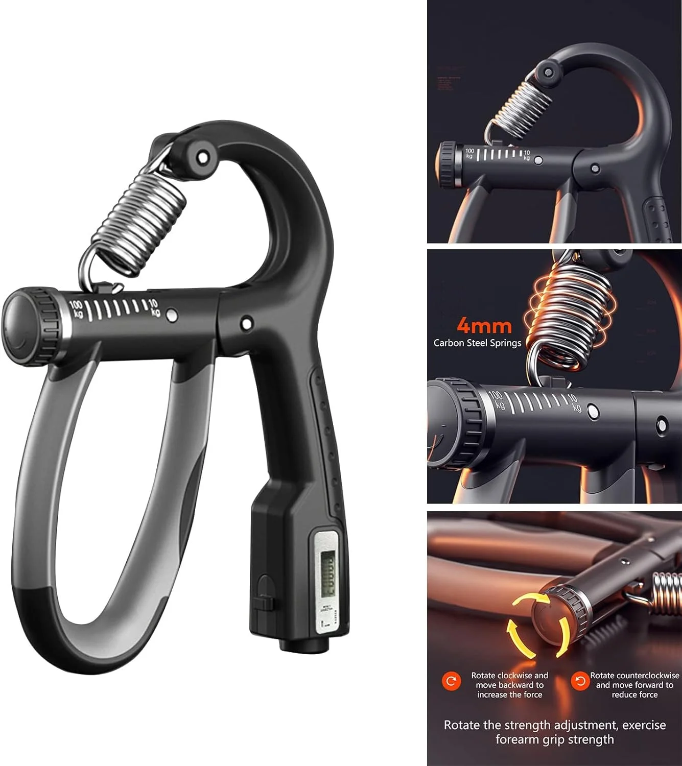 تقویت کننده عضلات دست، مقاومت وزنی قابل تنظیم از 4.5 تا 45 کیلوگرم، شمارشگر تعداد تمرین، مناسب برای ورزشکاران مرد و بهبود آسیب دیدگی دست